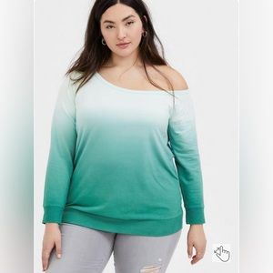 NWOT torrid off-shoulder lightweight french terry dip dye sweatshirt